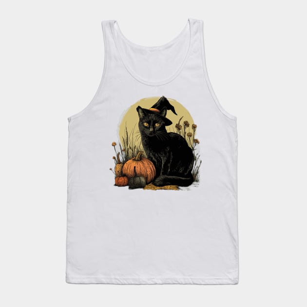 Vintage Halloween Black Cat Witch Retro Cute Super Cool Best Gift Tank Top by MortuaryChill